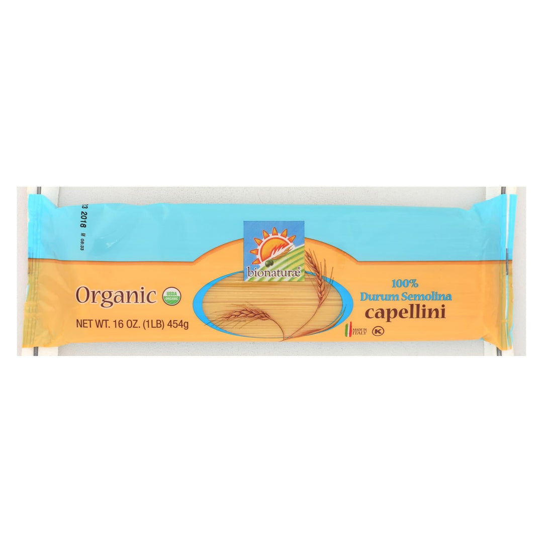 Bionaturae Capellini - Durum Semolina - Case Of 12 - 16 Oz. - Maras Green
